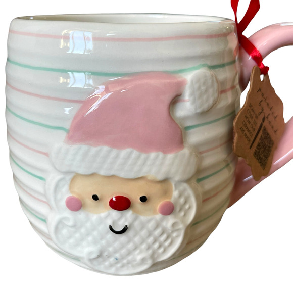 LANG Hand Painted SANTA Mug With Pink And Green Stripes Holiday Classic NEW - Picture 3 of 10